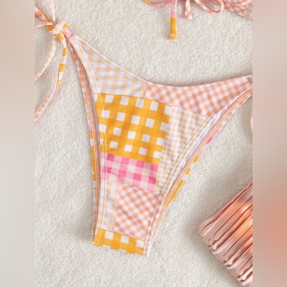 Plaid Drawstring Bandeau Bikini Swimsuit 2pc set - Picture 7 of 9